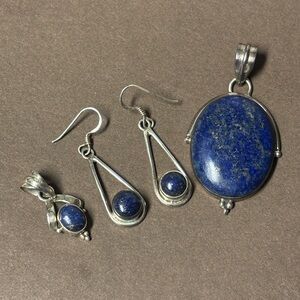Sterling Silver Lapis Lazuli Jewelry Set – 925 Pendant & Earrings Bundle